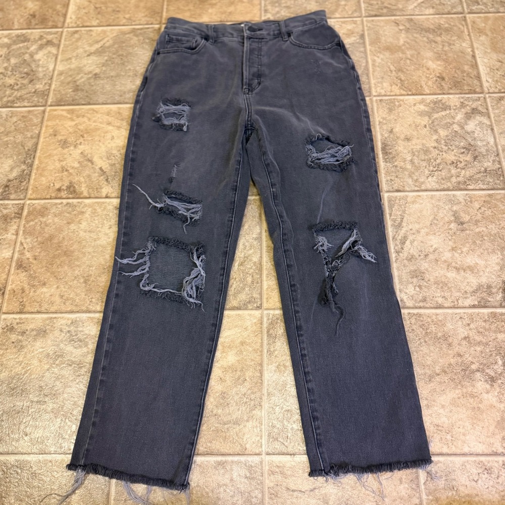 PacSun Womens Distressed High Rise Straight Leg Jeans Washed Black Size 28